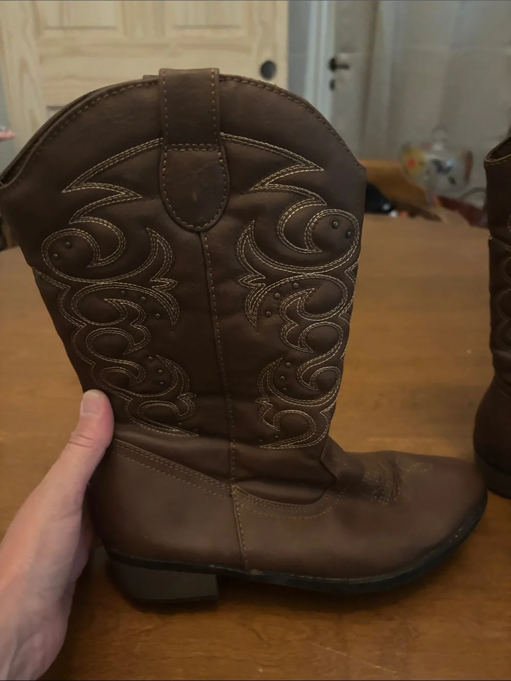Cat & Jack Kids Montana Brown Cowboy Boots Size 6 Side Zip Western Faux Leather